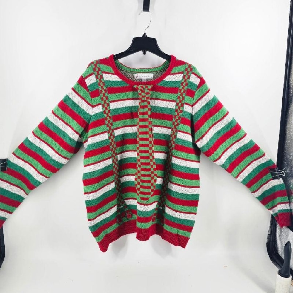 Jolly Sweaters Sweater Men XXL Red Green Ugly Christmas Tie Suspenders